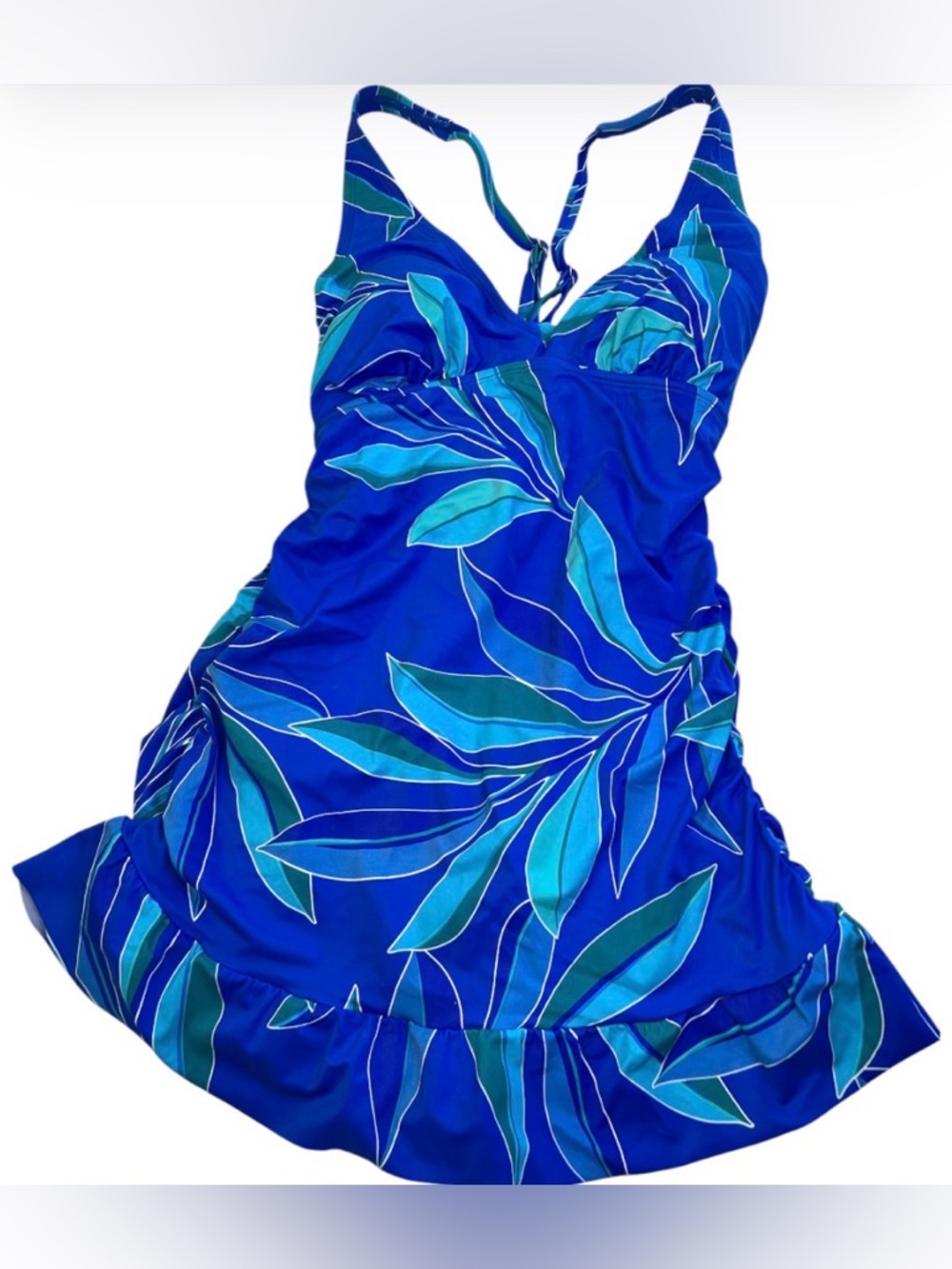 Tropical Print One-Piece Swimdress - Blue NWT